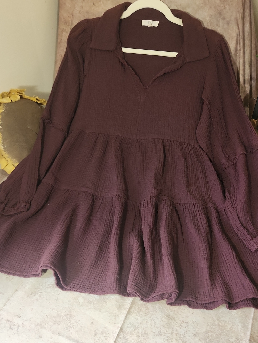 easel Deep Purple/Brown Long-Sleeve Tiered Dress